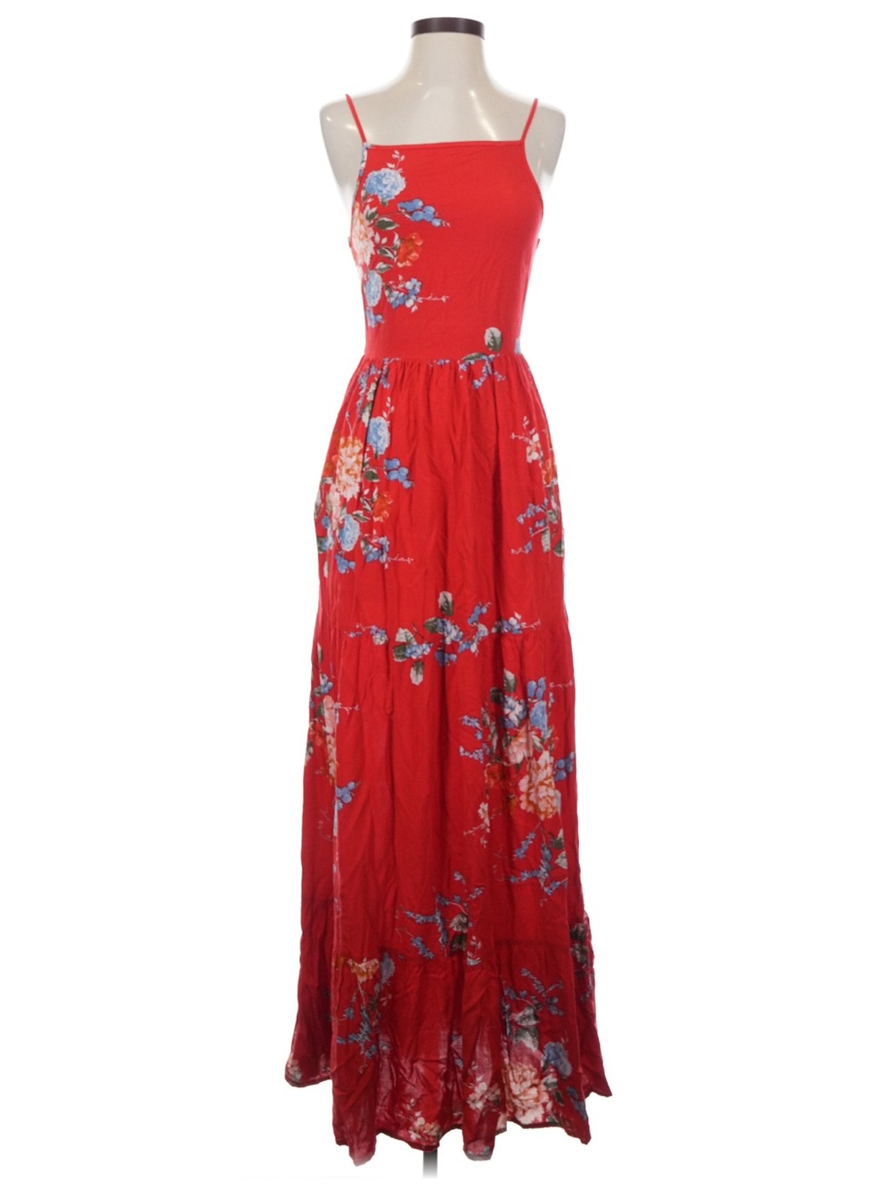 Band Of Gypsies Red Floral Spaghetti-Strap Maxi Dress• Small